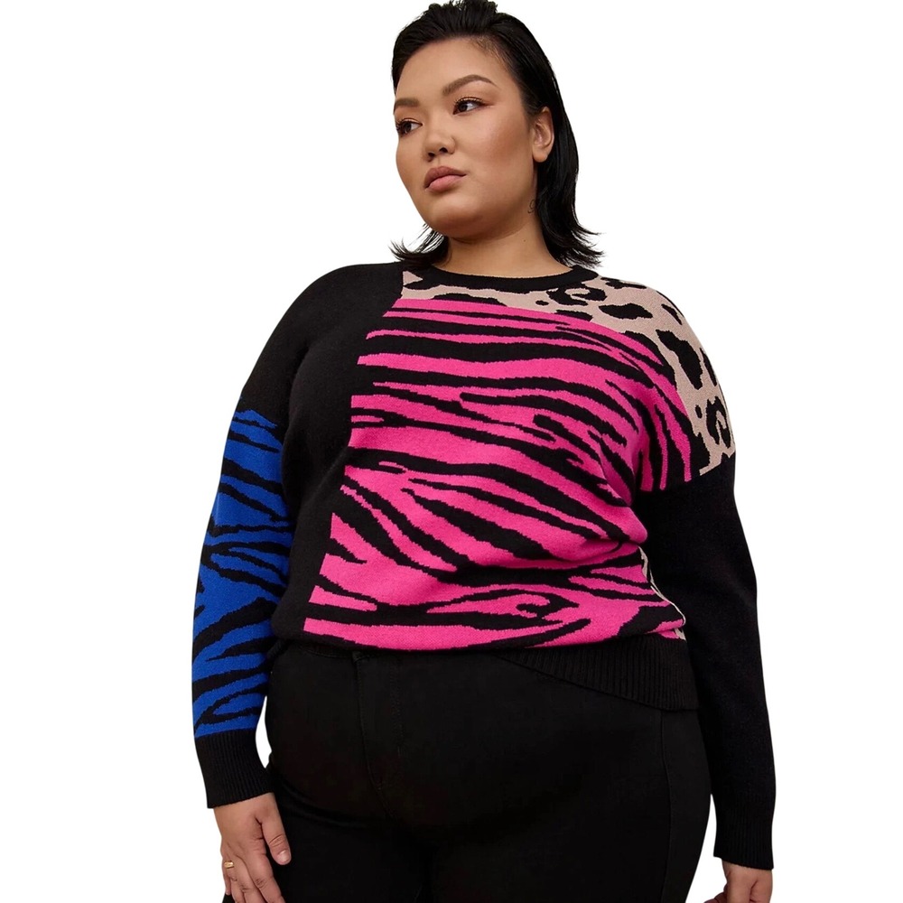 Torrid Mixed Animal Print Sweater Pink Zebra Leopard Colorblock Plus Size 3 3X